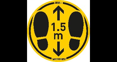 Vloersticker houd afstand geel/zwart Ø350mm voor ruwe vloeren