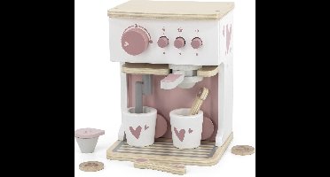 Label Label - Houten Espresso Machine - Roze - FSC Hout - Inclusief 2 Kopjes, 2 Lepeltjes, Melkcupje & Koffiepads - Geschikt voor Kindjes vanaf 3 Jaar