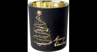 THEELICHTHOUDER MERRY CHRISTMAS ZWART/COPPER D7XH8CM GLAS