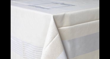 Damast Tafelkleed, 'Lineair Taupe Grijs', De Witte Lietaer, 190x140cm