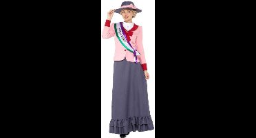 Smiffys - Deluxe Victorian Suffragette Kostuum - M - Grijs/Roze