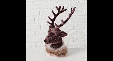Hert - Beeld- 2 set - Winter - Plastic - 19cm - Bruin - Pluche