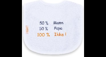 Slabbetje baby | Funnies slab 50% mama, 50% papa = 100& ikke! | papa en mama | kliederschort | eten en drinken