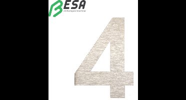 Huisnummer Fuji 50mm INOX nummer = 4 inclusief dubbelzijdige tape