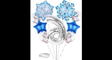 Frozen verjaardagsdecoratie set met 6 folieballonnen, zilver, sneeuwvlokken thema, confetti ballonnen voor meisjesfeestje - leuk voor kinderen van alle leeftijden