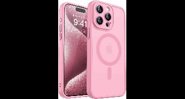 Hoesje Geschikt voor iPhone 15 Pro Max Hoesje Roze - Hoesje Geschikt voor MagSafe iPhone 15 Pro Max - Shockproof Back Cover met Lens beschermer