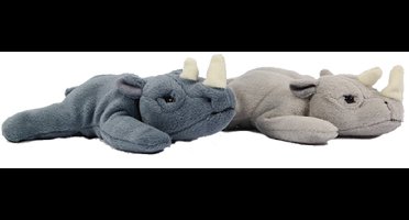 PIA Soft Toys - Set van 2 Pluche Neushoorn Knuffels - met bonen - liggend - 2 kleuren - 23 cm