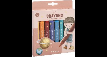 Little Dutch waskrijtjes Jim & Friends - 8 dikke, driehoekige waskrijtjes - makkelijke vast te houden en rollen niet weg - creatief speelgoed vanaf 2 jaar