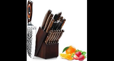 Messenset met Blok - Messensets met Messenblok - Koksmes - Keukenmessen Set - Super Scherp - Bruin