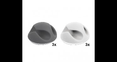 Zelfklevende kabelhouders voor 2 kabels - 6 stuks / wit/grijs