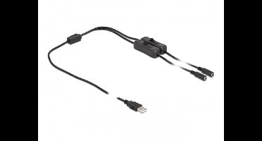 USB-A - 2x DC plug splitter | 5,5 x 2,1mm | max. 5V/3A (15W) | schakelaars | zwart | 1 meter