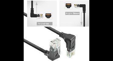 ACT Zwarte 0,15 meter U/UTP CAT6A LSZH Slimline patchkabel met RJ45 connectoren 90° haaks beneden naar 90° haaks boven DD7930