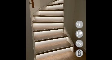 Trapverlichting led bewegingssensor set - Led strips 130 cm met helder wit licht - Set in zwart profiel voor max. 16 treden - Bedienen via dimmer