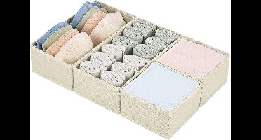 opbergdoos - 4 stuks - lade-organizer - stof - opvouwbare - 30D x 15B x 9H centimeter - beige