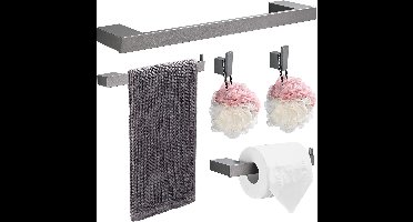 Handdoekjeshouder - 5 stuks - aluminium - badkameraccessoires - wandmontage - 44L x 14B x 14H centimeter - Grijs