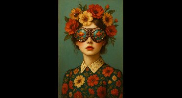 Art-Empire – Luxe ArtFrame Wanddecoratie – Wisseldoek met Aluminium Frame – Zwart (of op maat in andere kleuren) – Moderne Akoestische Kunst- Royal Vision – The Floral Dreamer