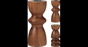 Home&Styling - Kandelaar - Hout - Walnoot - Assorti van 2 - H15cm
