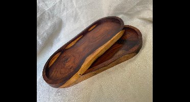 Houten Snack Dienblad – Set van 2 (Ovaal, 14 x 30 cm)