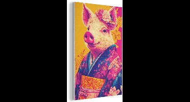 Akoestisch wandpaneel 60x90 cm - Vilt schilderij Varken - Bloemkroon - Kimono - Abstract - Akoestische panelen - Geluidsdempende wanddecoratie - Geluidsisolatie woonkamer - Muurdecoratie geluidspanelen