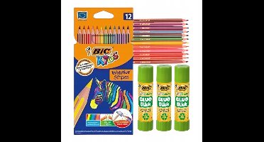 BIC Kleurpotloden Evolution 12 kleuren + 3x Lijm 8g Set