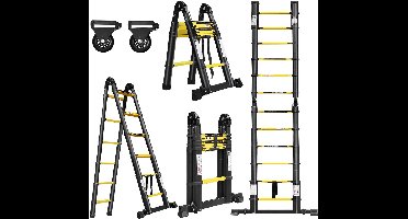 Telescopische Ladder – Telescoopladder – Uitschuifladder – Vouwladder – Aluminium Ladder – Uitschuifbaar en Opvouwbaar – Max. Belastbaarheid 150 kg