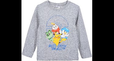 Pokémon Longsleeve Kindershirt – grijs – Gotta Catch ’Em All – Maat 122/128