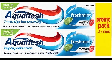 Aquafresh Freshmint 3-in-1 Tandpasta – Promo Pack 2x 75 ml – Gezond Tandvlees, Sterke Tanden & Frisse Adem