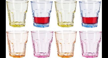 Excellent Houseware Waterglazen/drinkglazen Coloris - 8x - transparant kleurenmix - 300 ml