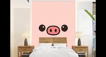 Behang - Fotobehang Varken - Roze - Minimalistisch - Breedte 165 cm x hoogte 220 cm