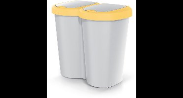 Compacta B Duo - Prullenbak - 40L - één compartiment twee deksels - Grijs / Geel