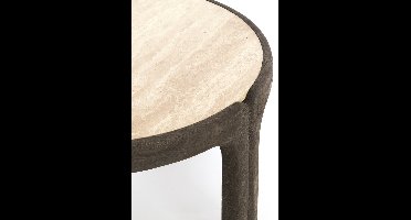 Light&living Salontafel Ø75x40 cm ALI hout grijs-d bruin+travertin zand
