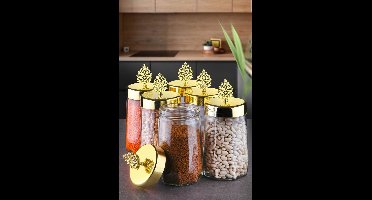 Asir Opslagbox set (6 stuks) - Transparant Goud - 100% Glas - Vaatwasmachinebestendig