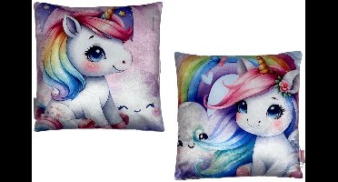Unicorn - Sierkussen - Kussen - Gevuld - 38x38Cm - 2 Zijdig
