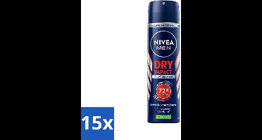 15 x Nivea - Men - Deo Spray - Dry Impact - 48 Uur Lang Werkend - 150 ml - 48 Uur Anti-transpirant - Deodorant Spray - Mannelijke Geur - Droge Huid - Frisheid