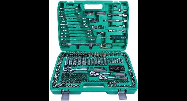 Professionele Doppenset 216-delig – 1/4″, 3/8″ & 1/2″ – Complete Ratel- en Bitset met Torx, Inbus & Bougiedoppen – Stevige Kunststof Koffer