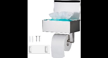 wc-rolhouder - met vochtige doekjesbox - Roestvrij staal - zonder boren - 20L x 14B centimeter - Geborsteld - zilver