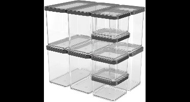 Rotho Loft voedselbewaardozen - set van 10 stuks - zwart - 4x 0.55 liter, 4x 2.1 liter en 2x 1 liter