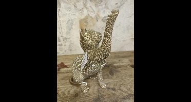Kat sculptuur beeld glinster goud polystone/ Deco & Cadeau by Peters