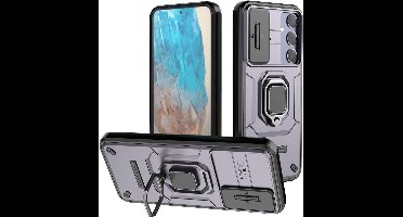 Beschermhoes voor smartphone, schokbestendig en anti-val, paars - geschikt voor Samsung Galaxy M35 5G. Met dia camera cover en magnetische standaard. Militaire kwaliteit.