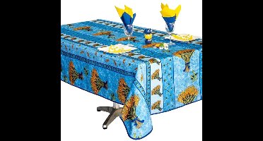 Provençaals rechthoekig vlekbestendig tafelkleed, blauw tarweboeket