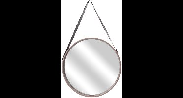 Home Deco Factory spiegel - rond - - hout - met leren handvat - D40 cm