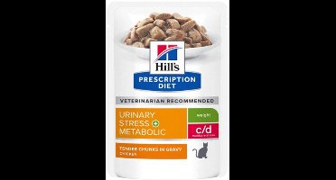 Hill's Prescription Diet C/D Urinary Stress Urinary Care + Weight Care Maaltijdzakjes - Kattenvoer - Kip 12x85 g