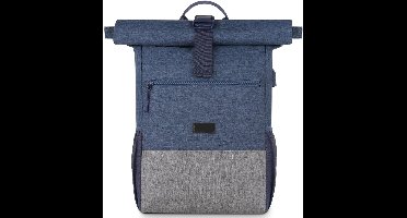 Rolltop Rugzak voor heren, 17,3 inch, laptoprugzak voor universiteit, business, fiets, reizen, schoolrugzak, school, tieners, blauw/grijs