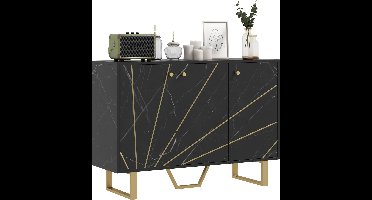 Dressoir – Opbergkast – Buffetkast – Sideboard – Kast – Zwart Marmerlook – 107x35x75 cm – Verstelbare Planken