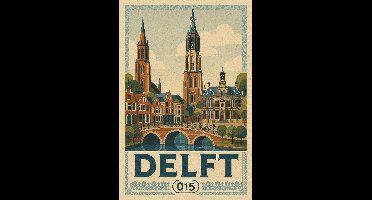 Delft Poster - Steden Posters - Nederland - Tekst - Nieuwe Kerk - Oude Kerk - Wanddecoratie Woonkamer - 180 gram papier - S6648WV - Formaat 50 x 70cm