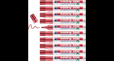 edding 3000 permanent marker - karmijn-rood - 10 stiften - ronde punt 1,5-3 mm - sneldrogende permanent marker - water- en wrijfvast - voor karton, kunststof, hout, metaal - universele marker