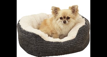 Rosewood Jumbo Cord Plush – Ovale Hondenmand - Small - 51x43 cm – Zacht & Warm Hondenbed – Wasbaar – Antislip Onderkant – Grijs/Crème