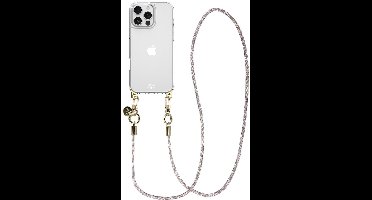 AVY Case geschikt voor Apple iPhone 15 Pro Max | Transparant Hoesje Met Telefoonkoord 120CM | Crossbody Silver Spark Long
