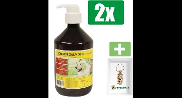 Utopia Diertotaal Zalmolie Naturel Met Pompje - 500 ML - 2 Stuks - Inclusief PetsHome Goudkleurige Adreskoker