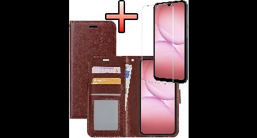 Hoesje - Met Screenprotector - Geschikt voor Samsung Galaxy A17 - Luxe Pasjeshouder - Bookcase Portemonee - Flip Case - Kunstleer Book Case - Flipcase - Book Cover - Walletcase - Portemonneehoes - Bruin